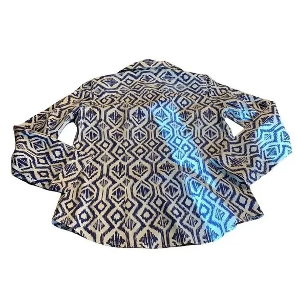 Chico’s Blue White Collar Button Front Long Sleeve Women’s Shirt Size 0 Small - Picture 2 of 7